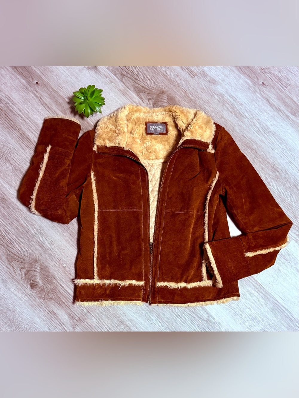 Vintage Wilsons Leather Suede Fur Trim Penny Lane Rancher Jacket Faux Shearling